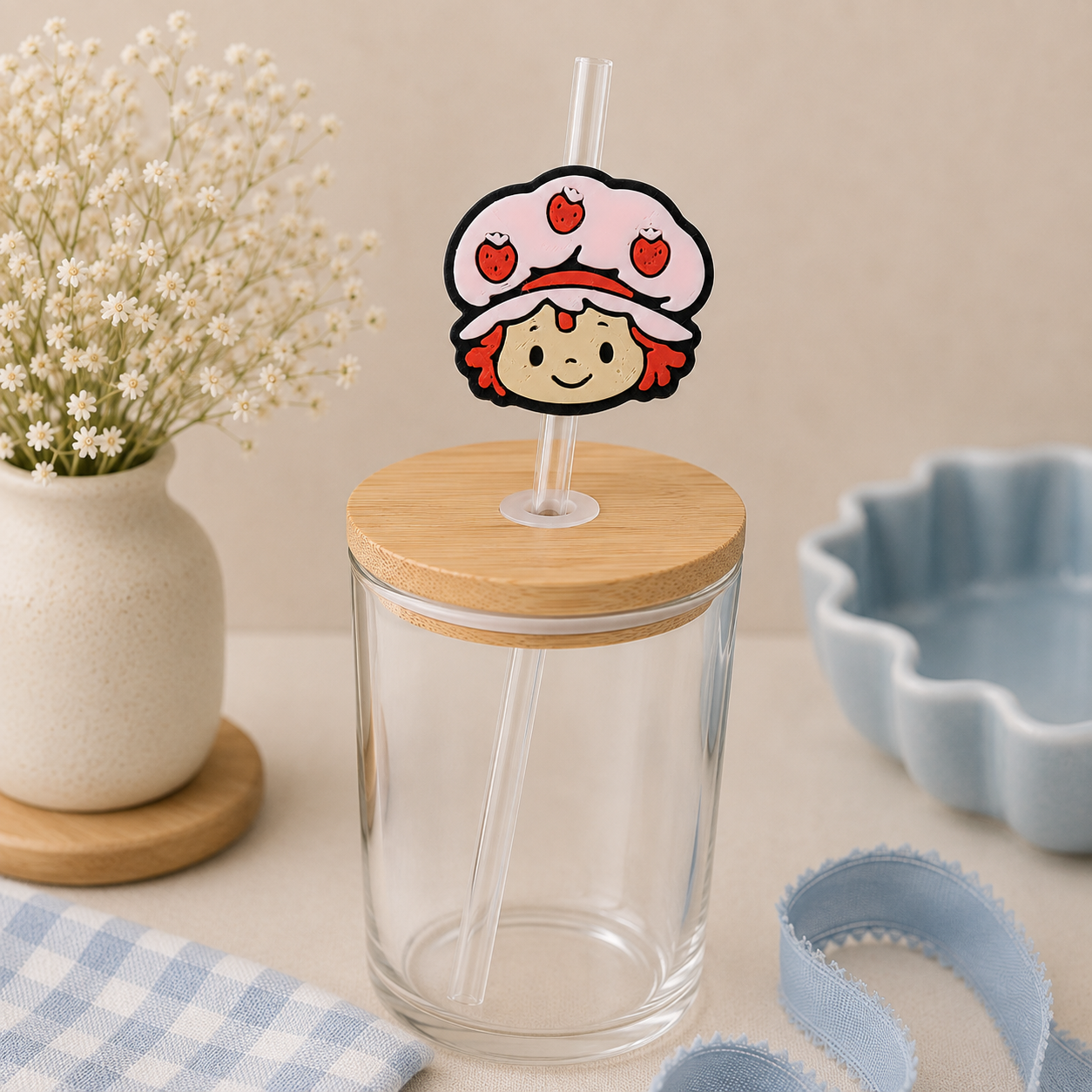 Strawberry Girl Straw Topper | 3D Printed Cup Accessory 🍓
