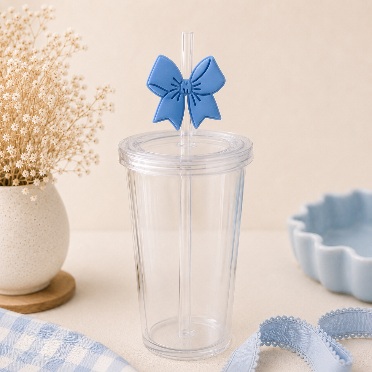 💙 Blue Bow Straw Topper