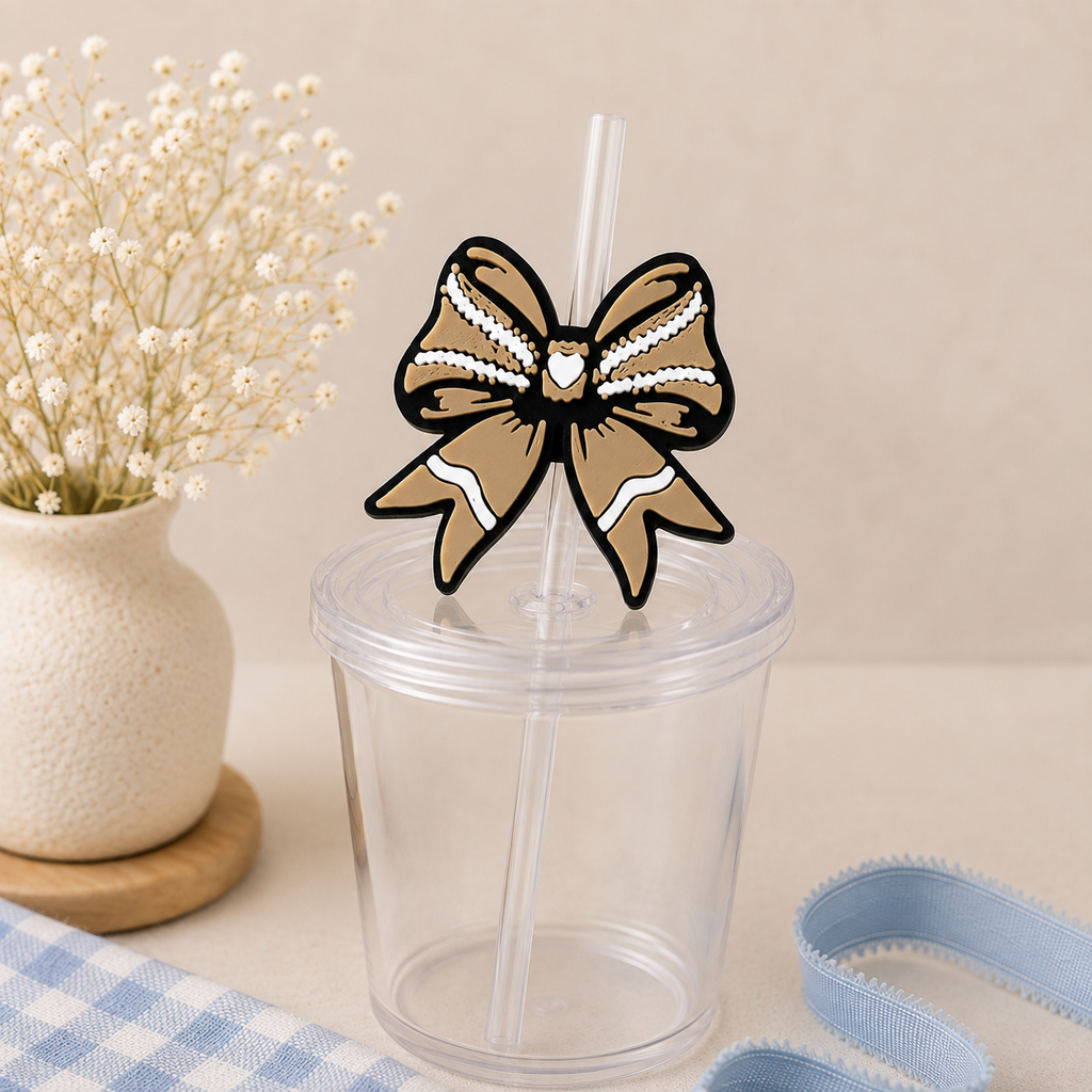Football Bow Straw Topper | 3D Printed Cup Accessory