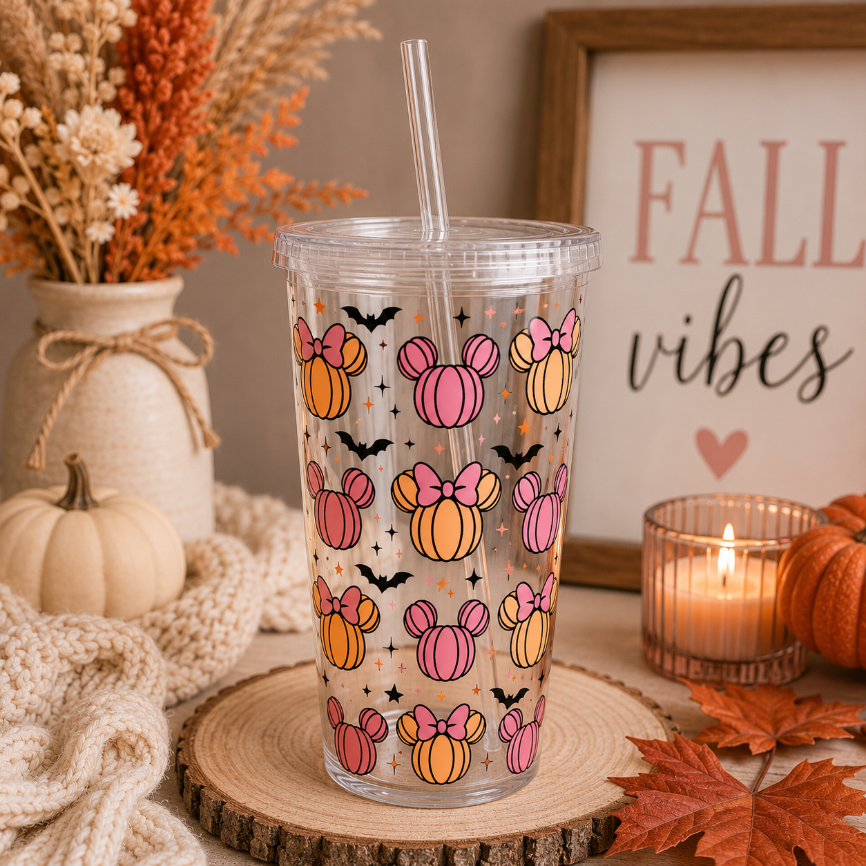 Coquette Fall Pumpkin 16oz Acrylic Cup | Fall Tumbler with Straw
