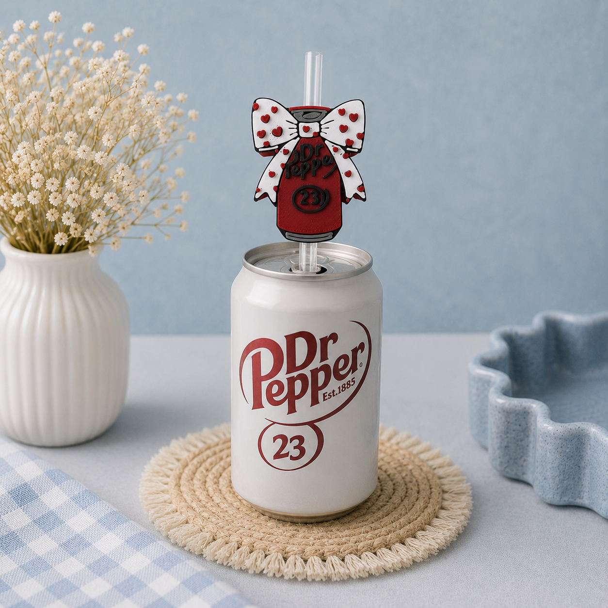 Dr Pepper Bow Straw Topper | 3D Printed Cup Accessory