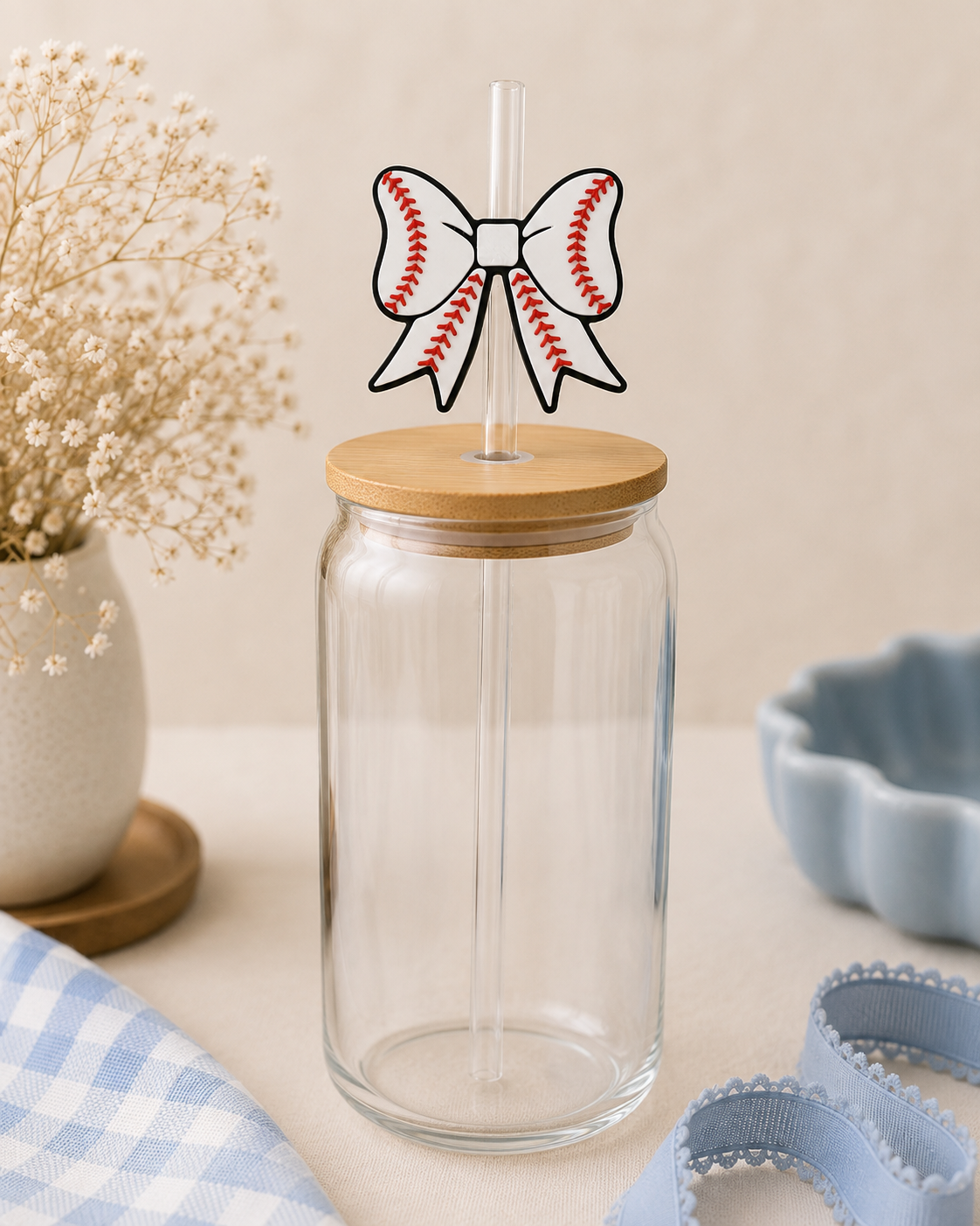 ⚾ Baseball Bow Straw Topper