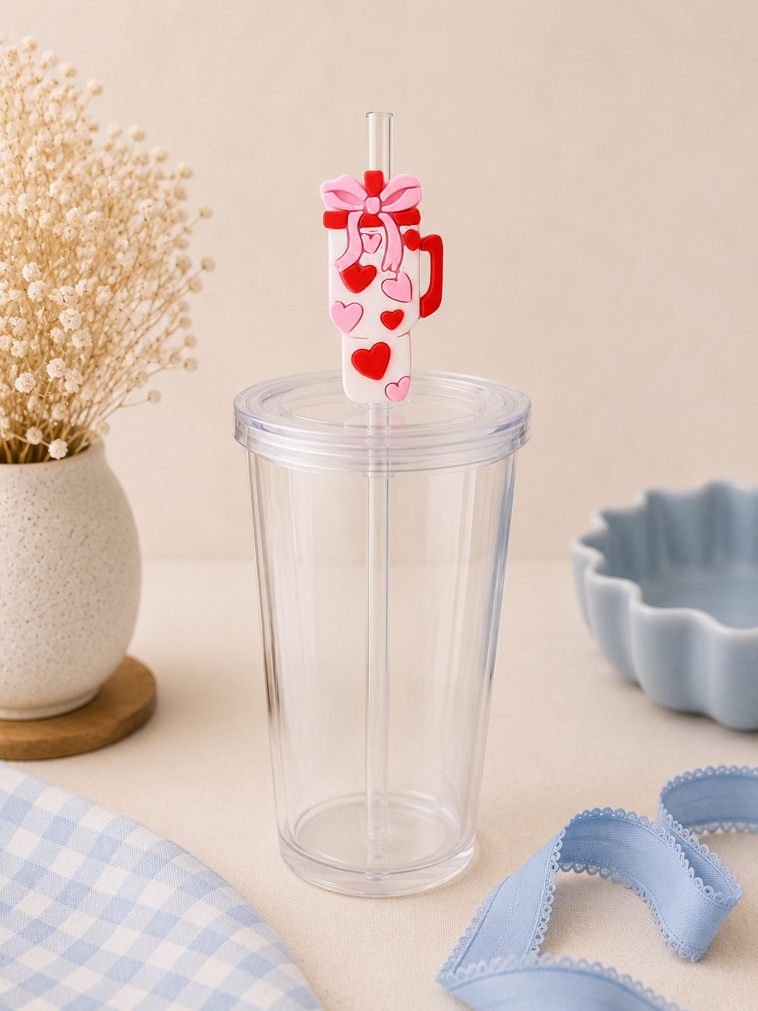 Pink Heart Tumbler Straw Topper 🎀❤️