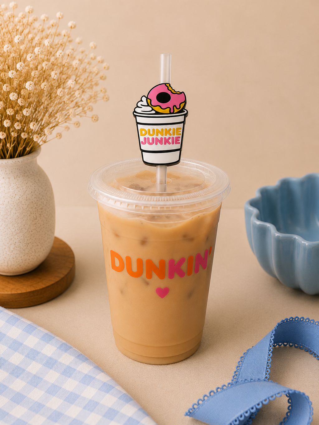 Dunkie Junkie Straw Topper | 3D Printed Coffee Lover Cup Accessory 🍩☕💗