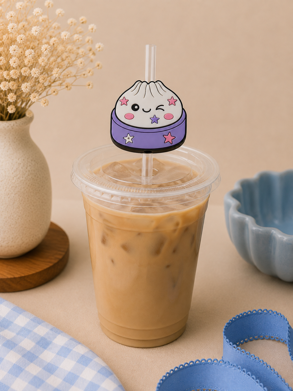Cute Dumpling Straw Topper | 3D Printed Kawaii Cup Accessory 🥟💜⭐