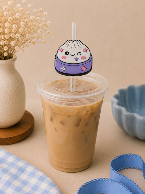Cute Dumpling Straw Topper | 3D Printed Kawaii Cup Accessory 🥟💜⭐